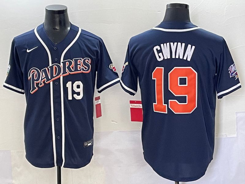 Men 2025 San Diego Padres #19 Gwynn Blue Throwback Game Nike MLB Jersey style 64